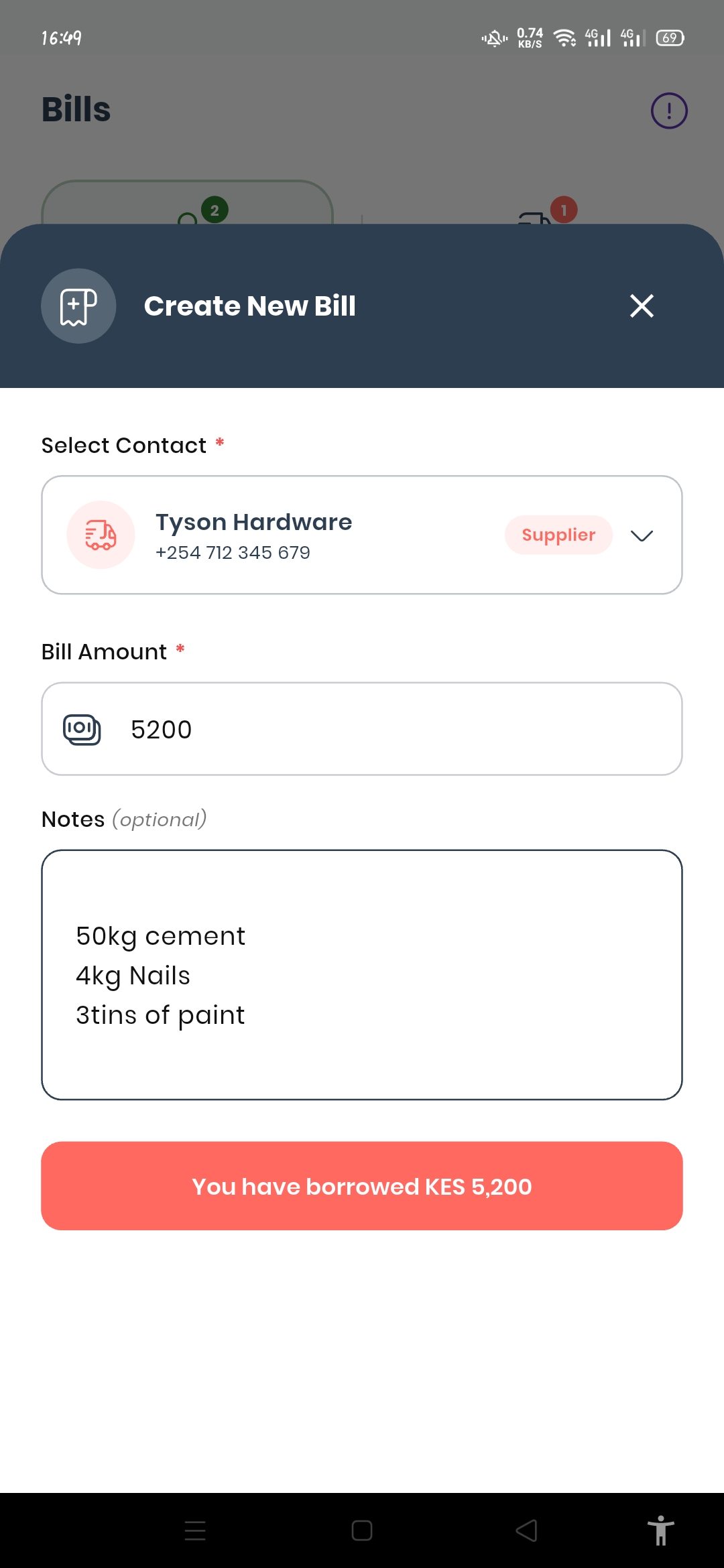 Create New Suppliers Bill